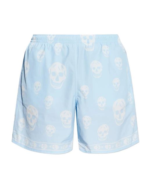 McQueen Blue Skull Print Swim Shorts for men