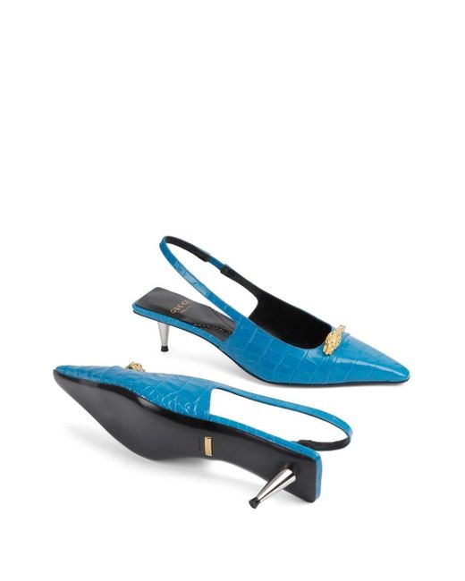 Gucci Crocodileprint Leather Pumps in Blue Lyst