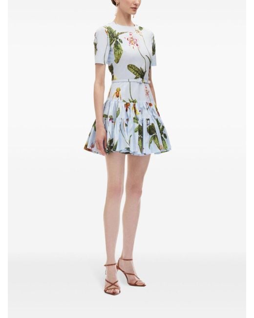 Oscar de la Renta White Orchid Cotton Poplin Mini Dress