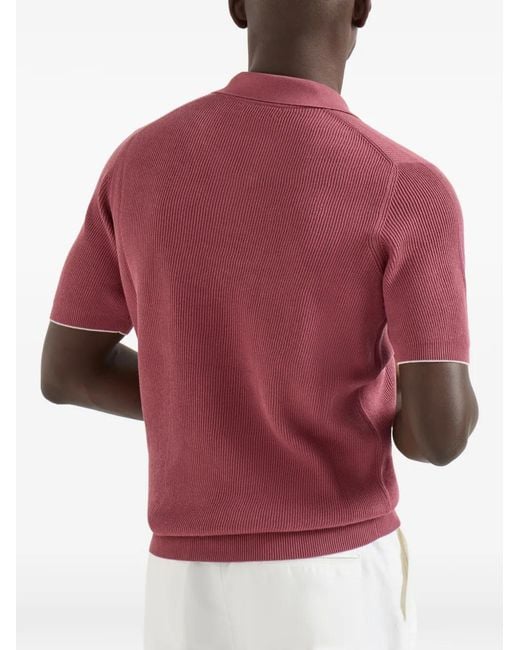 Brunello Cucinelli Red Cotton English Rib Knit Polo for men