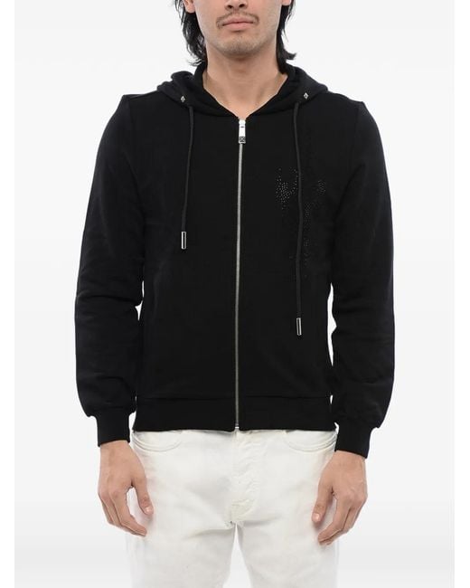 John Richmond Black Rhinestone-Embellished Zip-Up Hoodie for men
