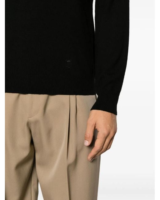 Corneliani Black Virgin Wool Polo Sweater for men