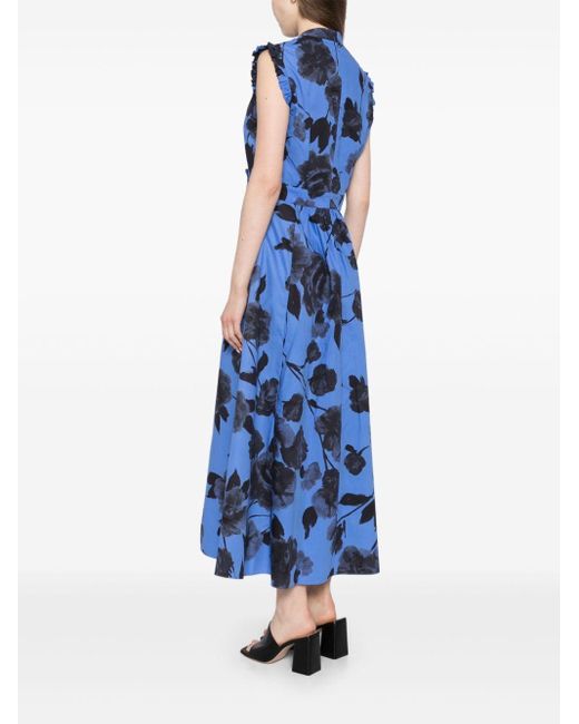 Erdem Blue Floral-Print Cotton Dress