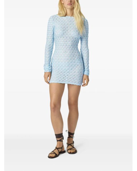 Missoni Blue Crochet Long-Sleeve Mini Dress