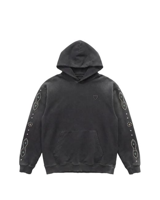 HTC Black Moustache Studded Distressed Hoodie