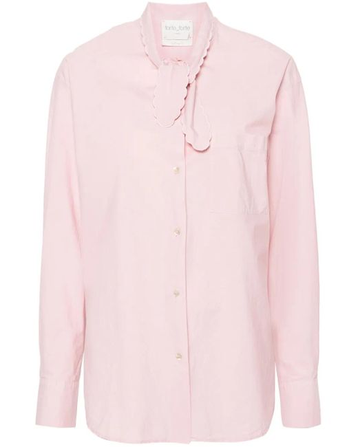 Forte_forte Pink Pussy-Bow Collar Poplin Shirt
