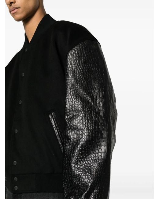 VTMNTS Black Embossed-Crocodile Detail Bomber Jacket for men