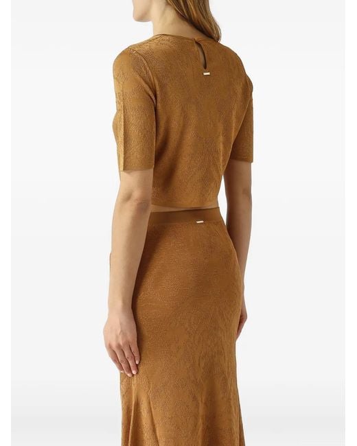 Twinset Brown Pointelle-Knit Damask-Pattern Skirts