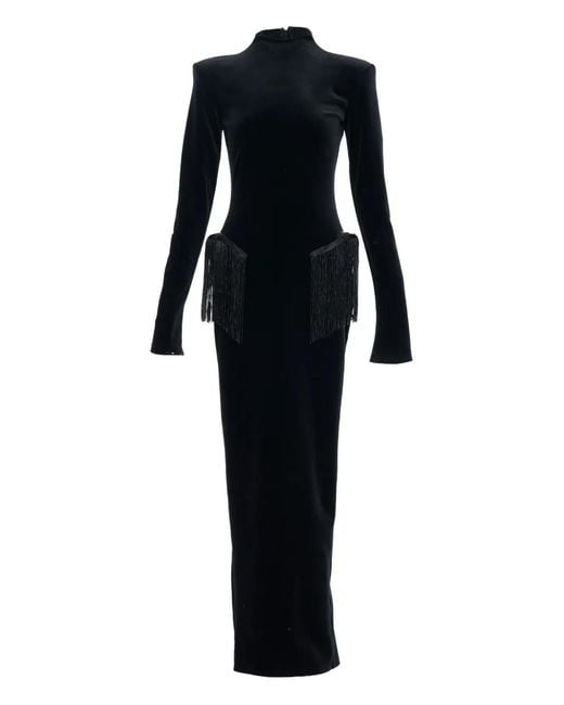 Ana Radu Black Long-Sleeve Fringed Dress