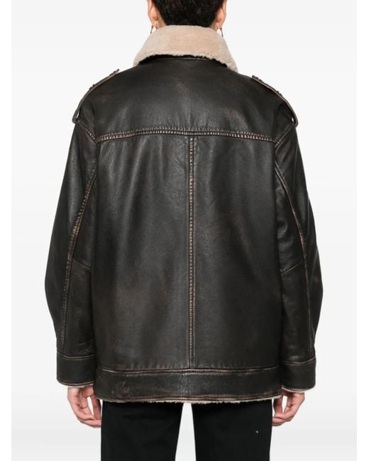 Eraldo Black Shearling-Collar Leather Jacket