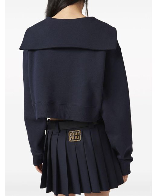 Miu Miu Cotton Fleece Sweatshirt With Embroidered Logo in Blue | Lyst