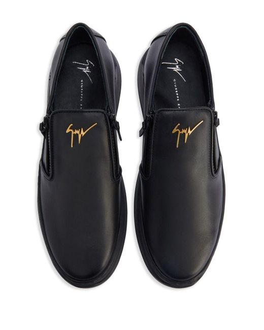 Giuseppe Zanotti Black Conley Zip-up Leather Loafers for men
