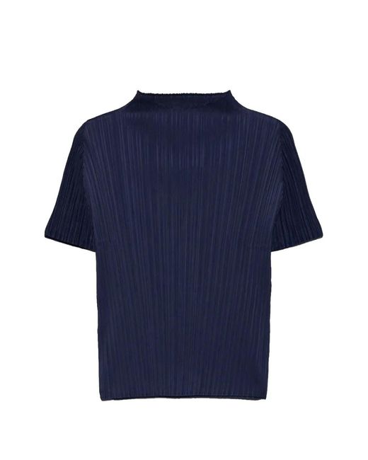 Pleats Please Issey Miyake Blue Pleated High-Neck T-Shirt