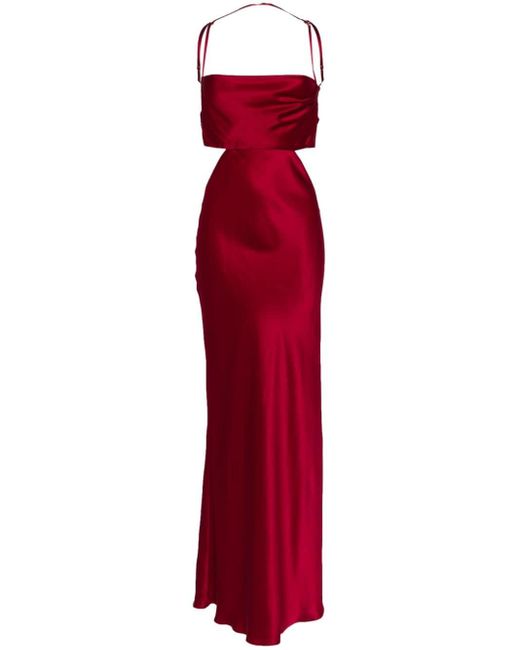 Michelle Mason Red Plunge Back Silk Dress