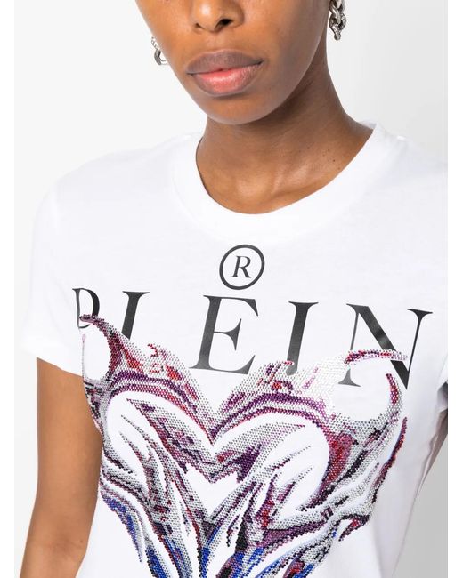 Philipp Plein White Graphic-Print Cotton T-Shirt