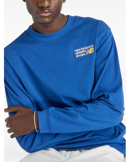 New Balance Blue Logo-Embroidered T-Shirt for men