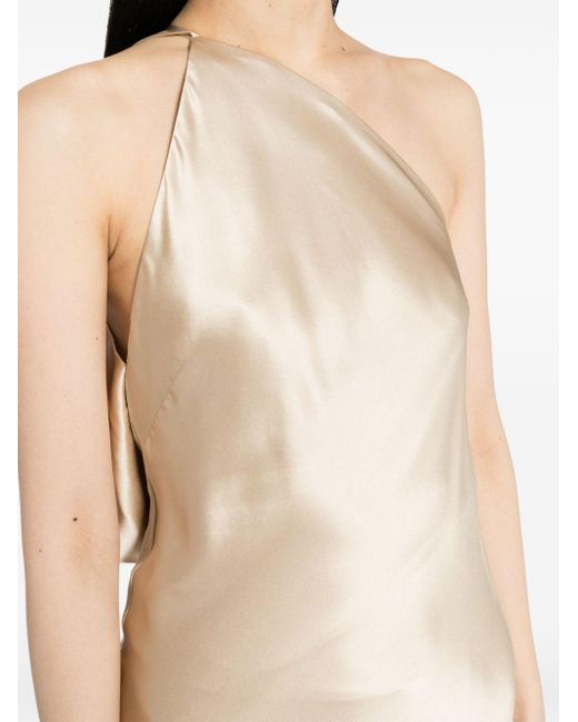 Michelle Mason Natural One-Shoulder Bias Silk Gown