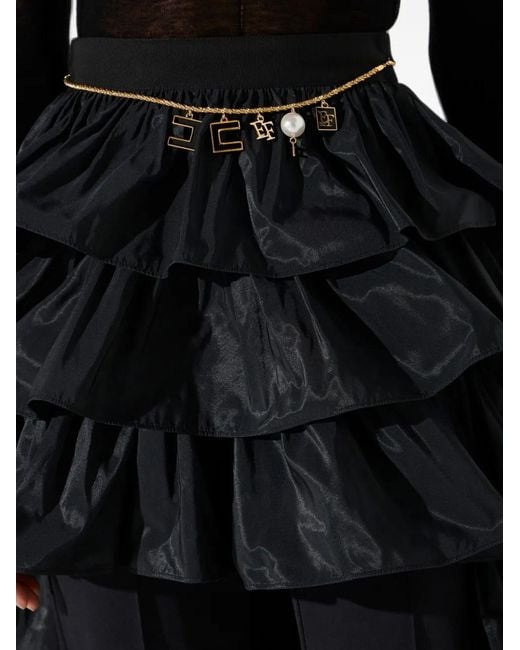 Elisabetta Franchi Black Ruffled Asymmetrical Skirt