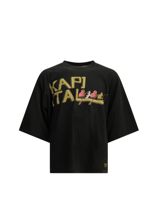 Kapital Black Mesh-Back Logo-Print T-Shirt for men