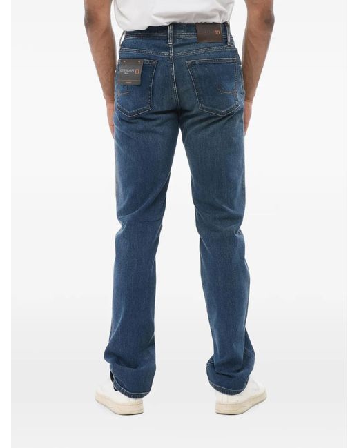 Corneliani Blue Straight-Fit Embroidered-Logo Denim Jeans for men
