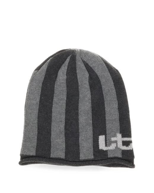 LITT' Gray Striped Knit Cotton Beanie