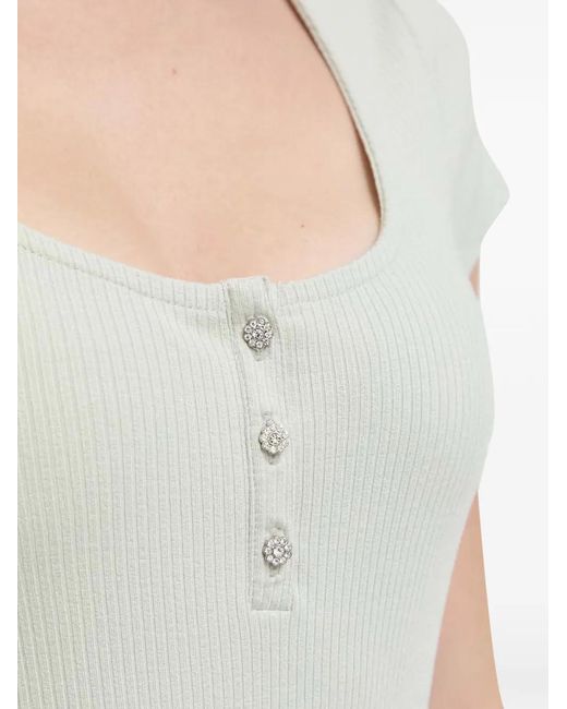 Guess Blue Ribbed-Knit Crystal-Embellished T-Shirt
