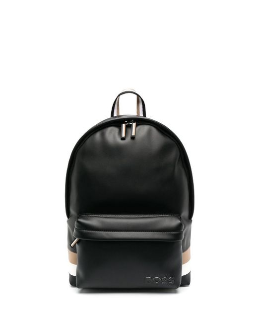 BOSS by HUGO BOSS Leder Byron Rucksack mit Streifen in Schwarz für