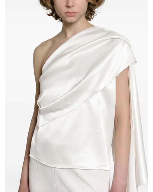 Alberta Ferretti White One-Shoulder Draped Blouse