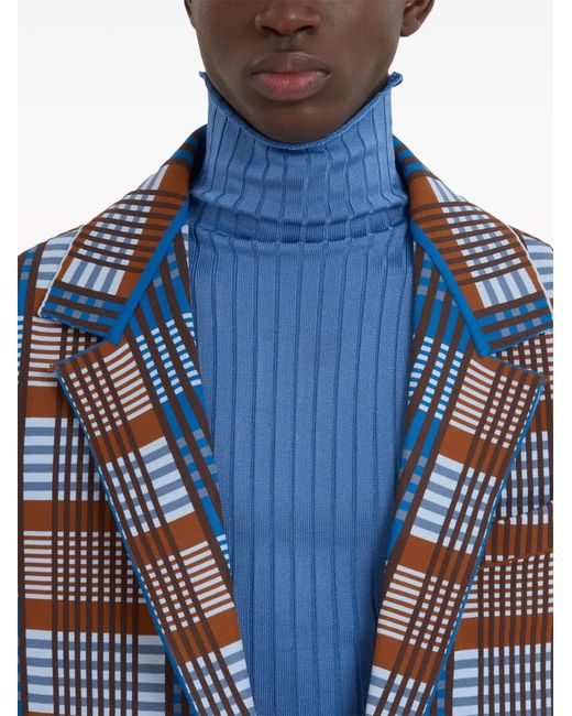 Marni Blue Plaid-Check Single-Breasted Blazer for men