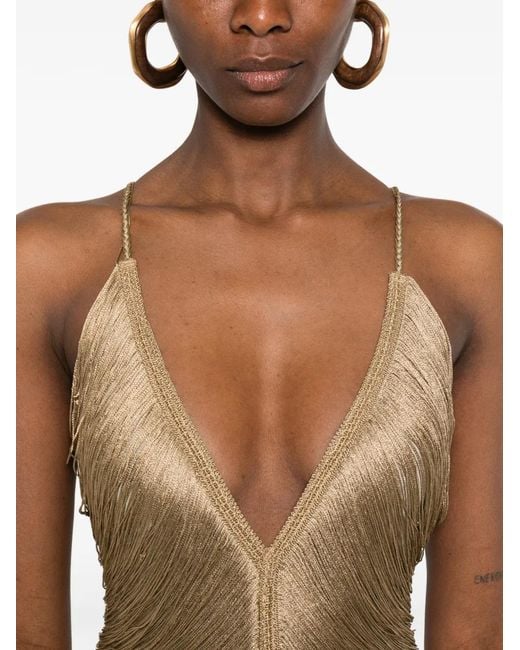 Bless Natural Solé Fringe-Detail V-Neck Dress