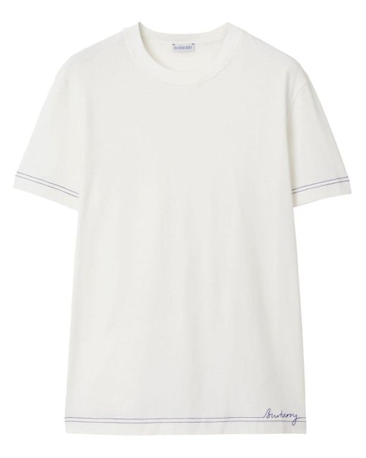 Burberry White Logo-embroidered Organic Cotton T-shirt for men