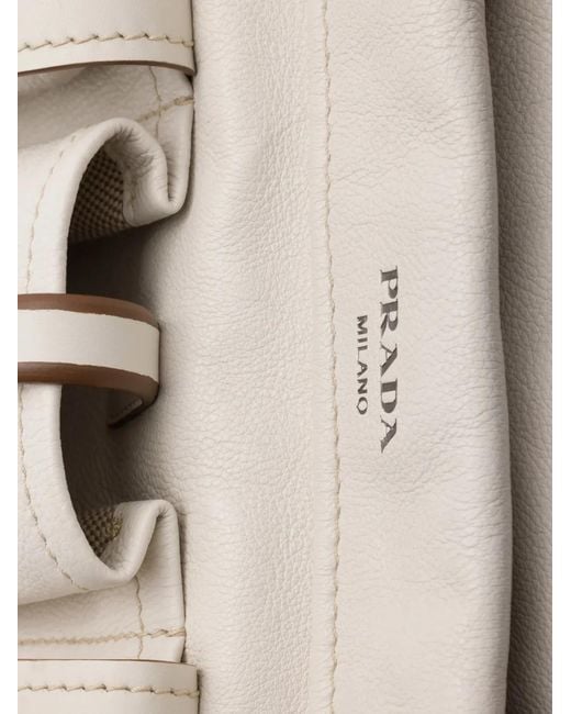 Prada White Route Large Leather Tote Bag