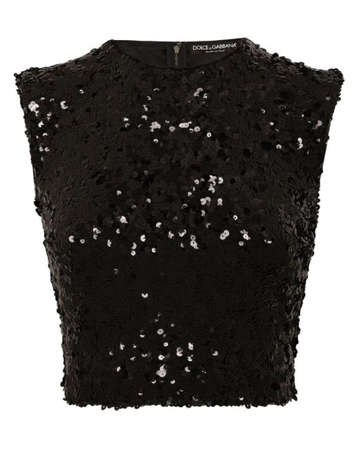 Dolce & Gabbana Black Sequin-embellished Sleeveless Top