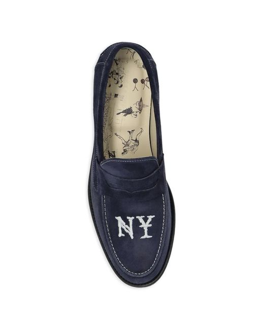 Duke & Dexter Blue Mocassins En Daim À Broderies Wilde Ny for men