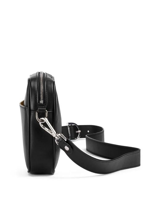 Doucal's Black Logo-Debossed Leather Messenger Bag for men