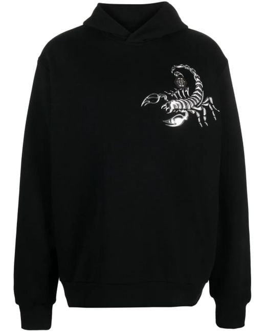 Philipp Plein Black Scorpion Appliqué-Detail Cotton Hoodie for men