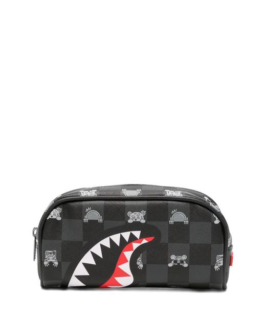 Sprayground Black Check-Pattern Shark-Mouth Wash Bag