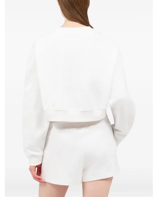 Roberto Cavalli White Embellished Cropped Sweatshirt