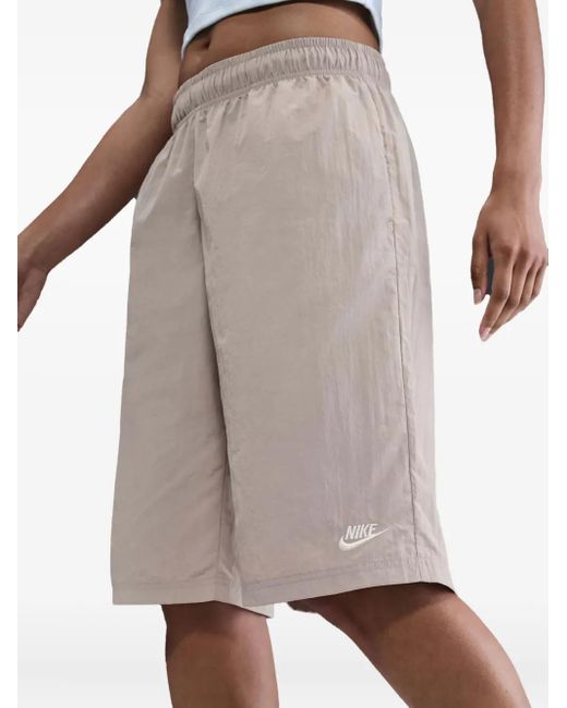 Nike Gray Swoosh-Embroidered Elastic-Waist Shorts