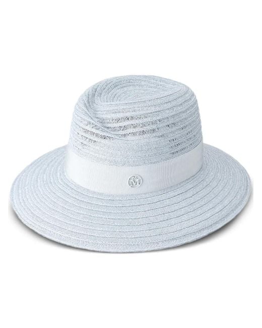 Maison Michel Blue Virginie Straw Fedora Hat