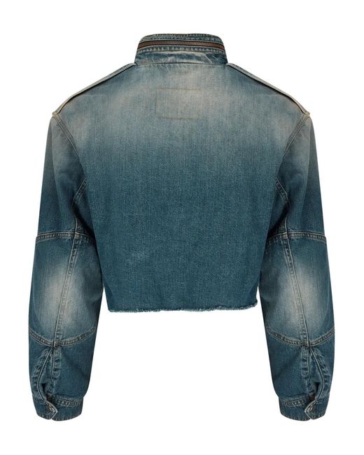 Martine Rose Blue Logo-Patch Denim Cropped Jacket for men