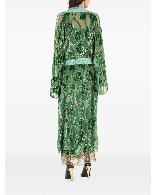 Roberto Cavalli Green Floral-Pattern Velvet Robe