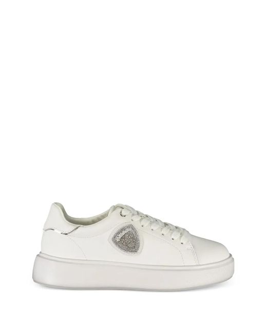 Blauer White Crystal-Embellished Platform Sneakers