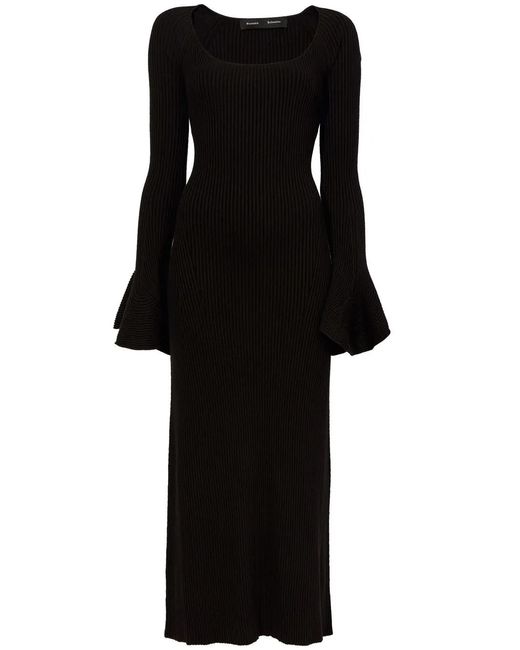 Proenza Schouler Black Ribbed-Knit Flute-Sleeved Dress
