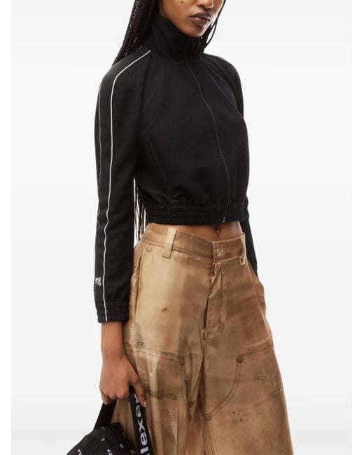 Alexander Wang Black Logo-Tape Cropped Track Jacket
