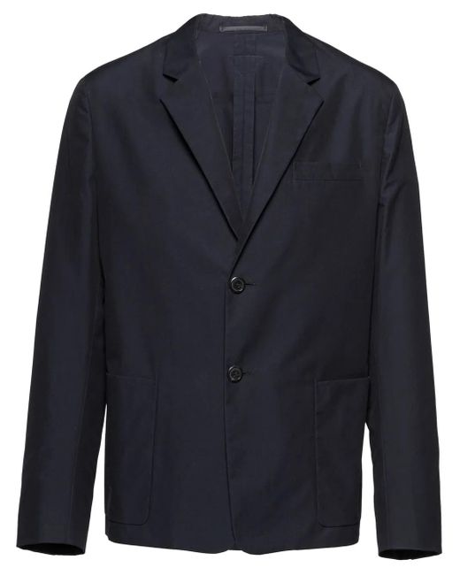 Prada Blue Logo-Patch Single-Breasted Blazer for men