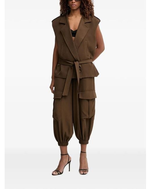 Haveone Brown Elasticated-Cuff Cargo Pants