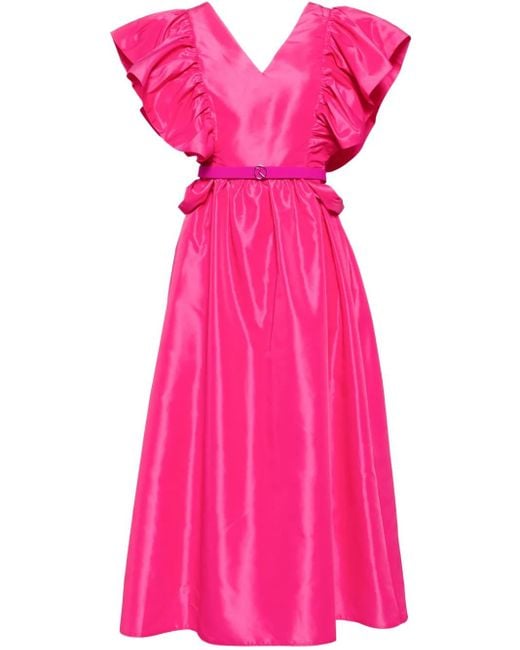 Saiid Kobeisy Pink Ruffled Taffeta Midi Dress