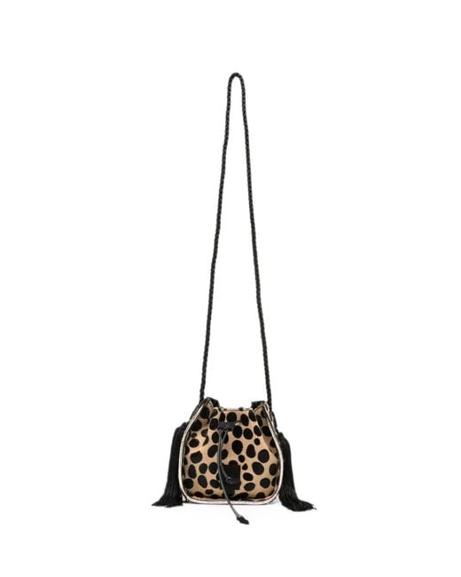 Forte_forte Black Tassel-Detail Leopard-Print Shoulder Bag
