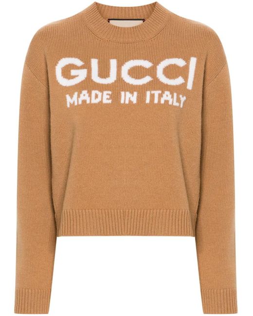 Gucci Wollen Trui Met Intarsia Logo in het Brown